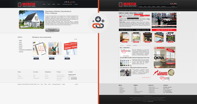 Wygląd strony głównej www.mirox.pl przed i po wprowadzeniu zmian.